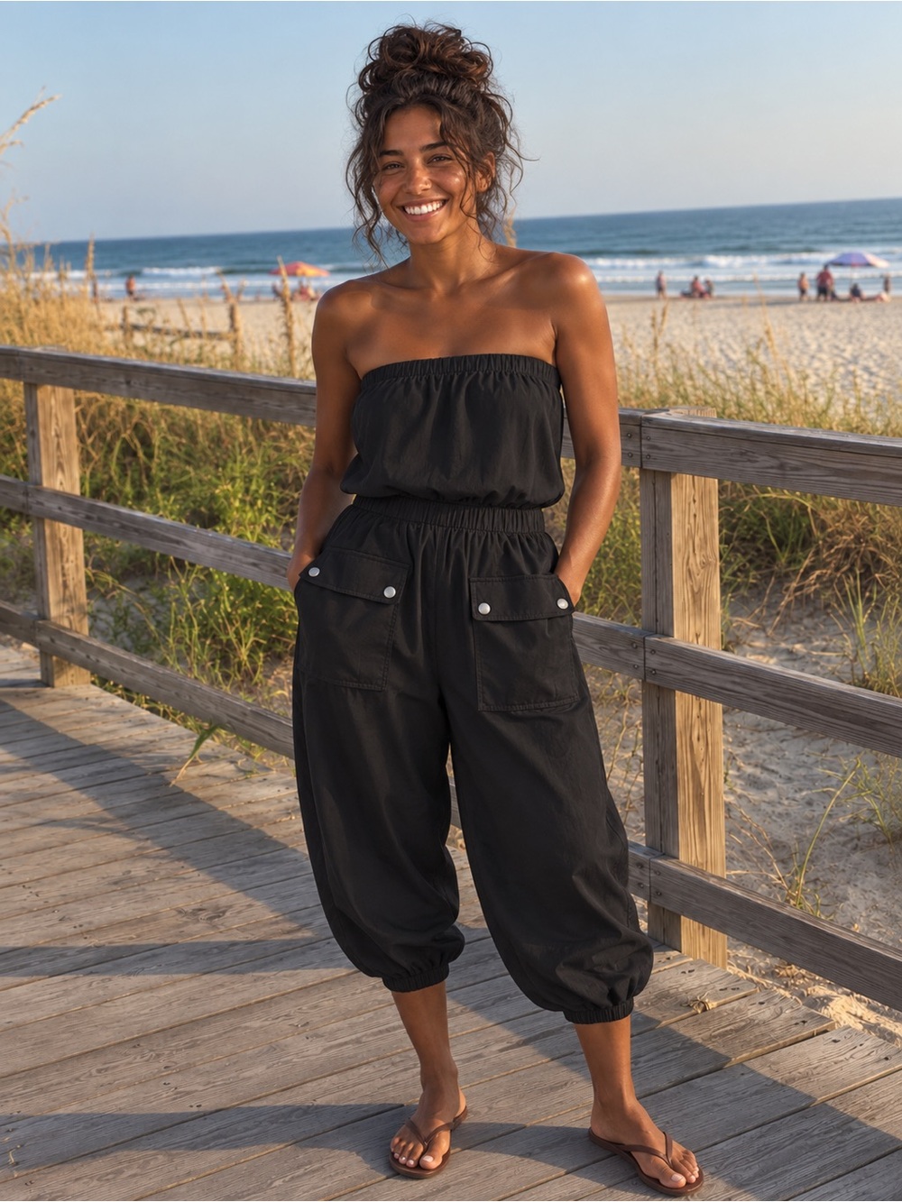 Carmen Marc Valvo Cargo Strapless Jumpsuit/Swim Cover Large